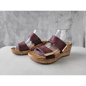 Vionic Sandals Womens 7 Pepper Wedge Snake Embossed Leather Cork Sole Comfort